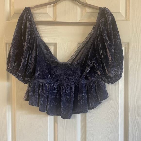 Free People Yours Truly velvet peplum top in purplish/blue size Medium - Picture 10 of 15